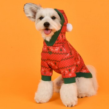 Новогодний свитер с капюшоном для собак PINKAHOLIC  "Noelle", красный