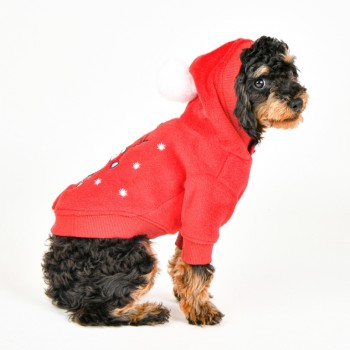Новогодний свитер с капюшоном для собак PUPPIA "Blitzen", красный